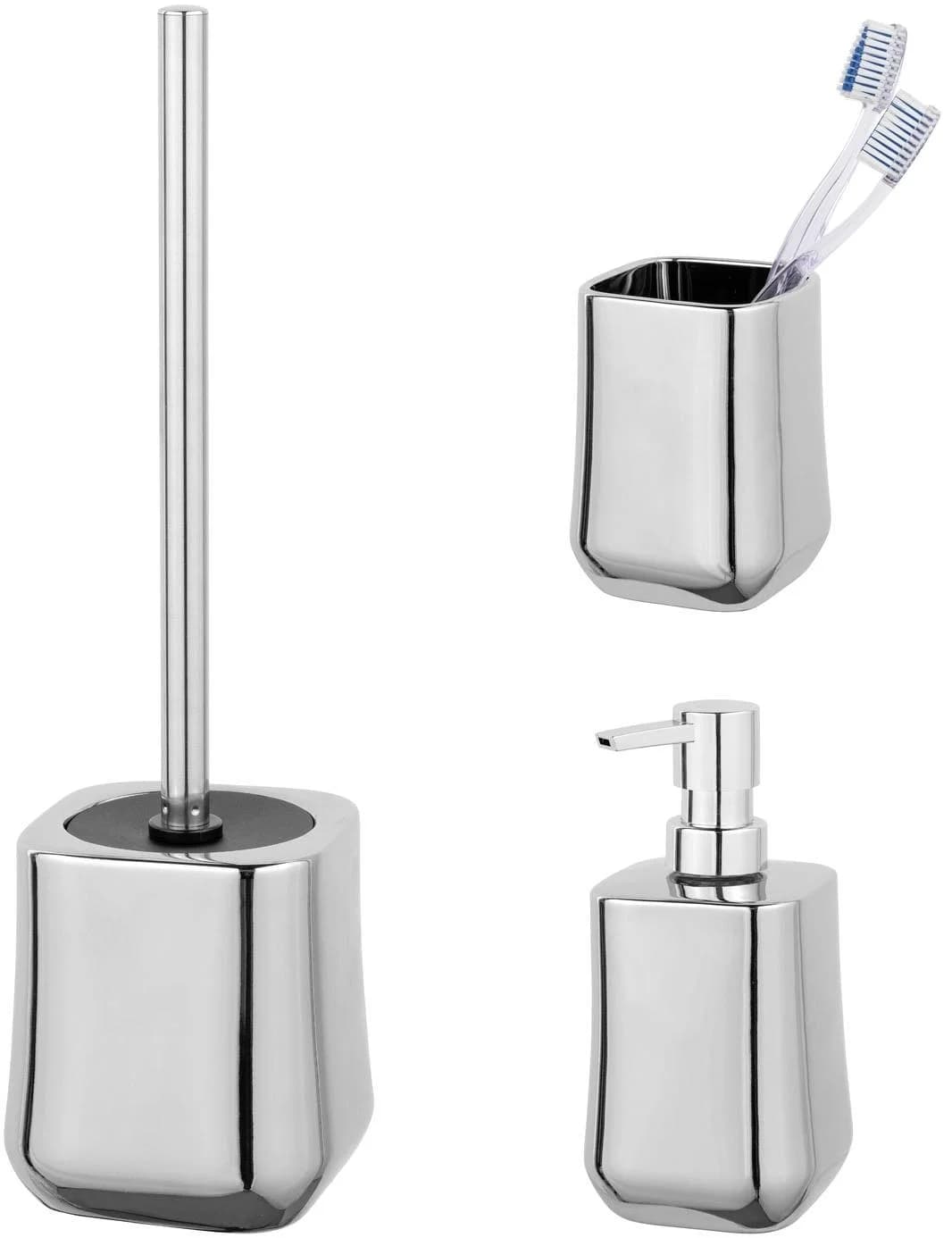 Badaccessoire-Set Adine Silber Keramik 3-teilig WC-Garnitur Seifenspender