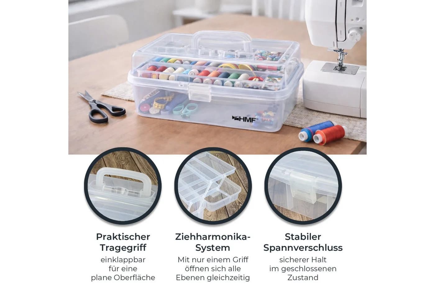 HMF Nähkasten 3 Ebenen Sortierbox Transparent - Bild 3