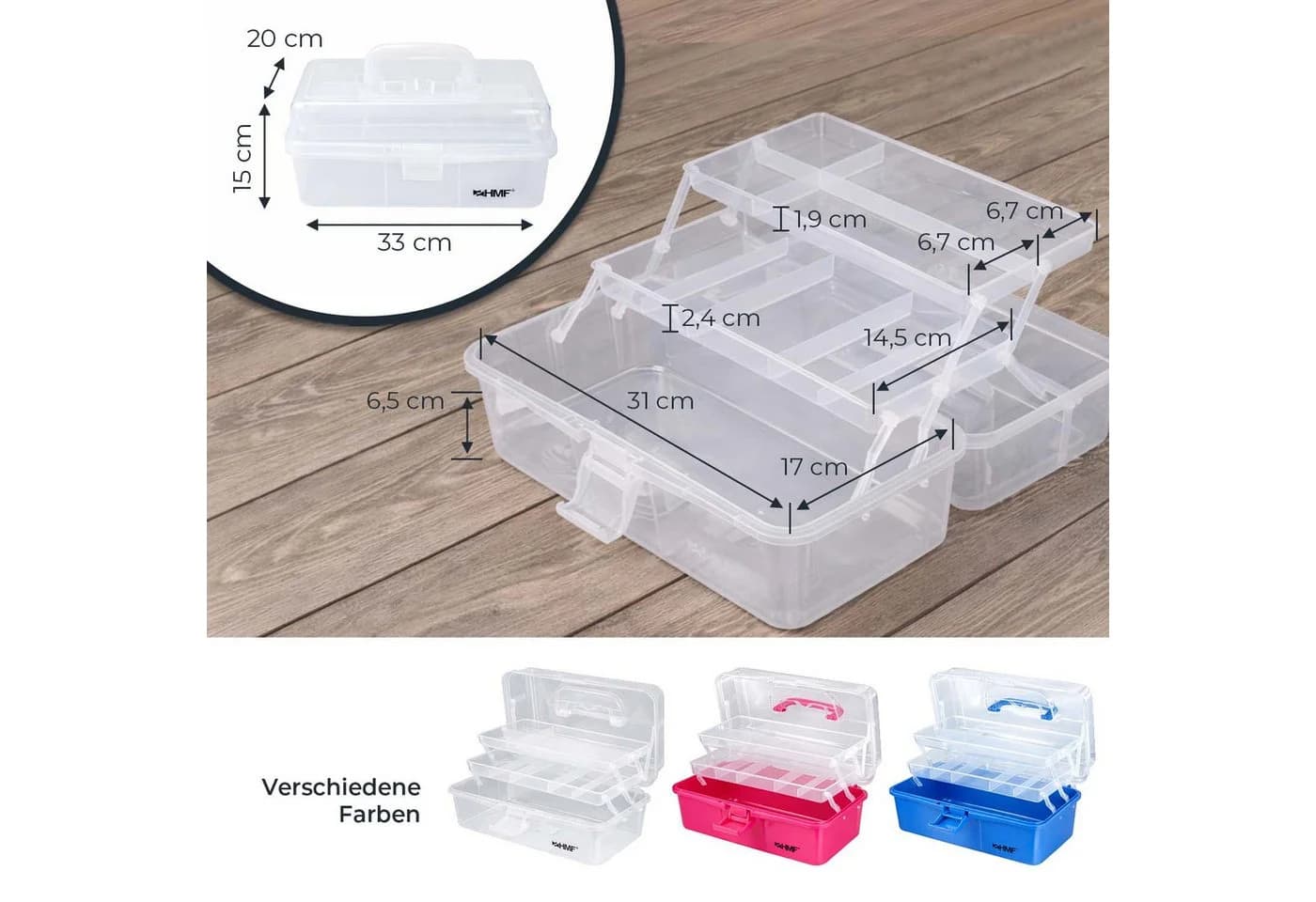 HMF Nähkasten 3 Ebenen Sortierbox Transparent - Bild 5
