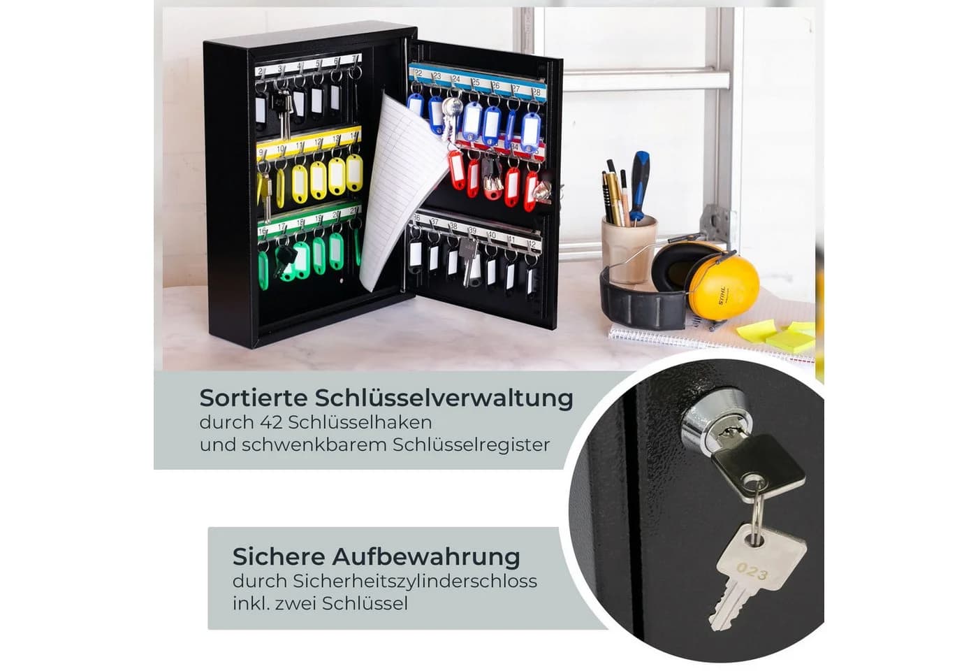 HMF Schlüsselkasten 42 Haken Stahl Schwarz
