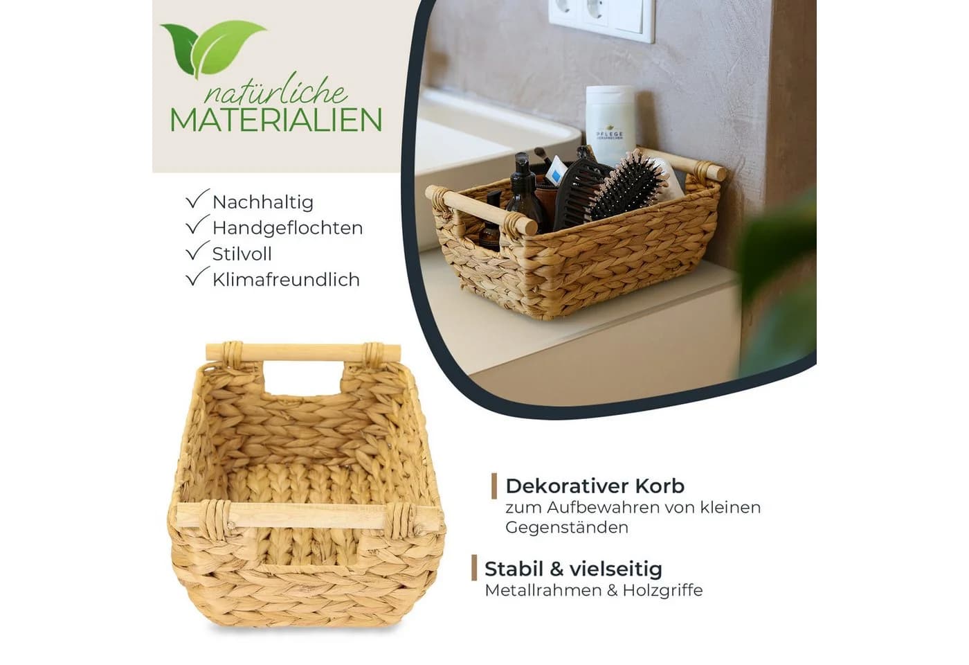HMF Aufbewahrungskorb Wasserhyazinthe mit Holzgriffen - Bild 1
