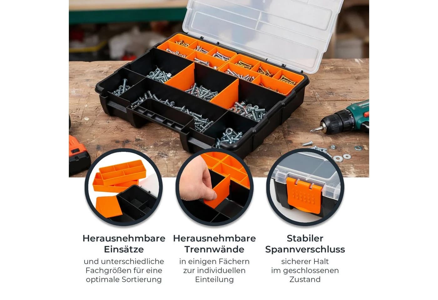 HMF Sortimentskasten 4-teilig Schwarz-Orange mit 49 Fächern - Bild 3