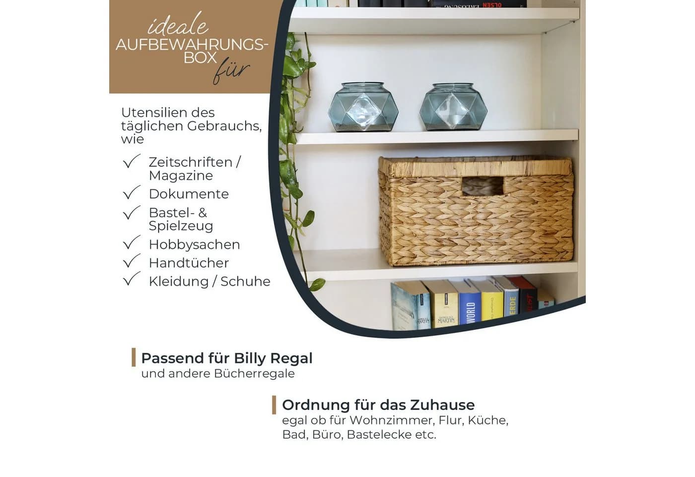 HMF Regalkorb Wasserhyazinthe 2er Set mit Griffen für Billy Regal - Bild 3