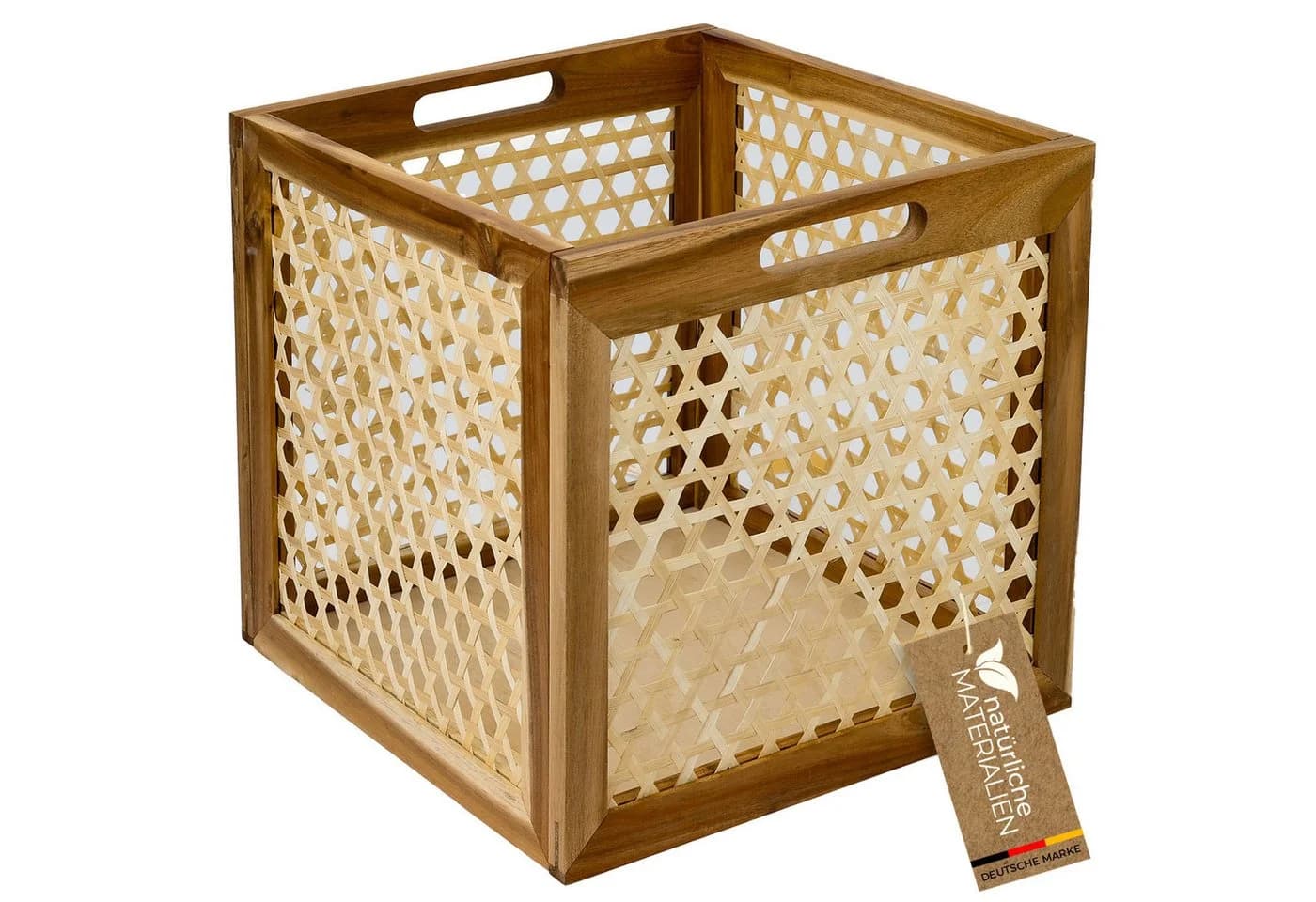HMF Regalkorb Aufbewahrungskorb Rattan Akazienholz Kallax 32x34x32cm Natur - Bild 2