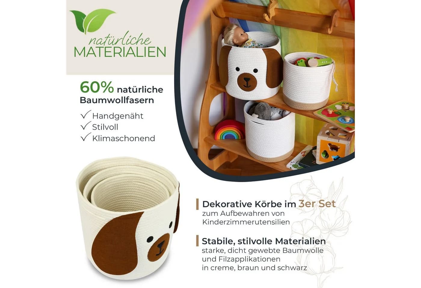 HMF Aufbewahrungskorb 3er-Set Hund Baumwolle - Bild 1