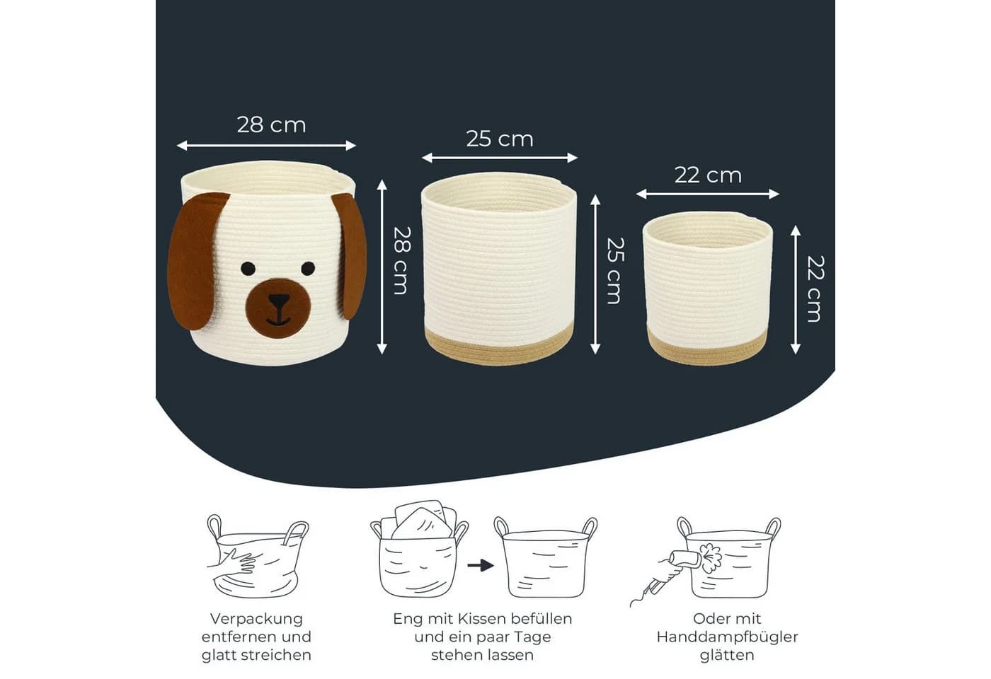 HMF Aufbewahrungskorb 3er-Set Hund Baumwolle - Bild 5