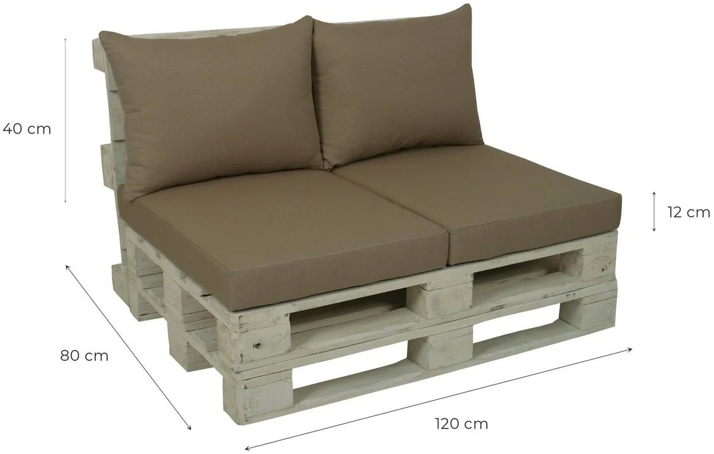 Palettenkissen GO-DE Beige 60x80 cm 12 cm gepolstert 2er-Set - Bild 4