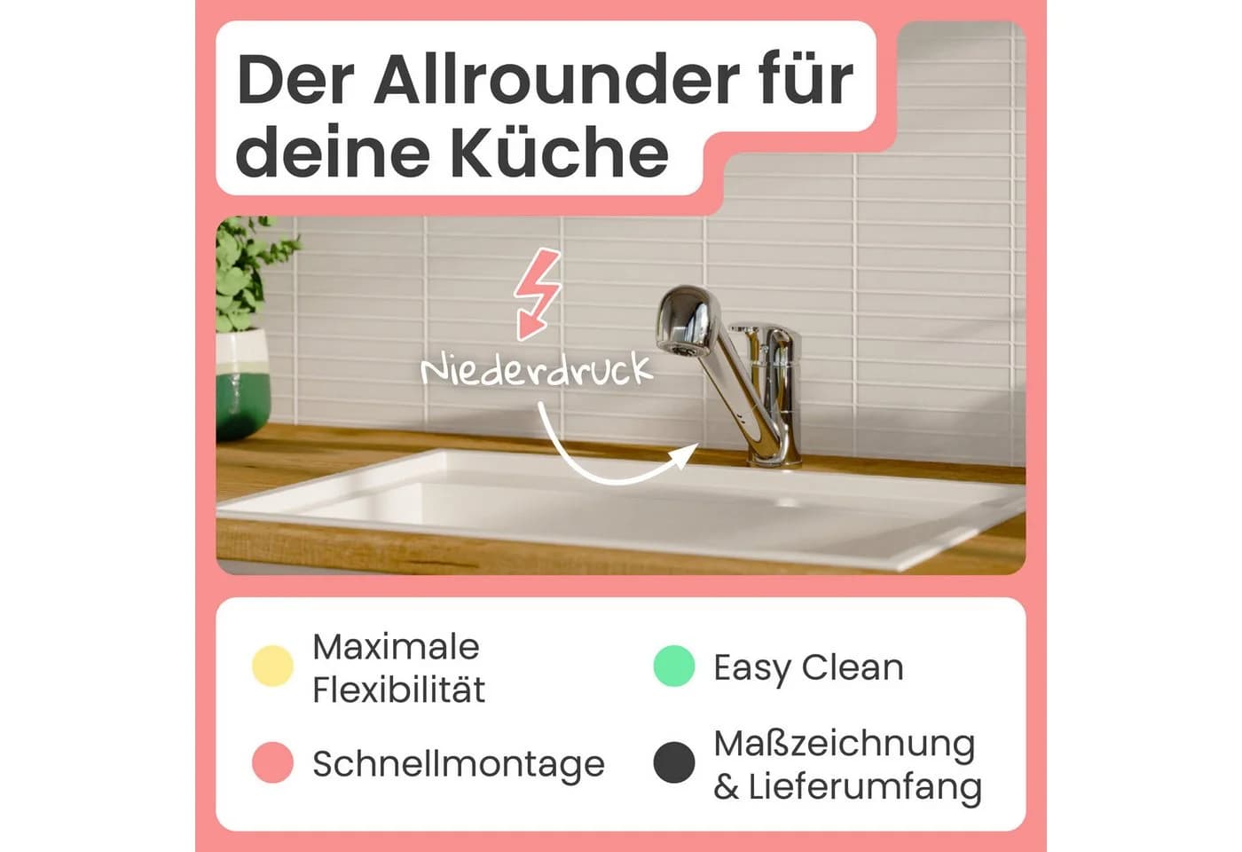instmaier Elena Spültischarmatur Küche Ausziehbar Niederdruck 2 Strahlarten