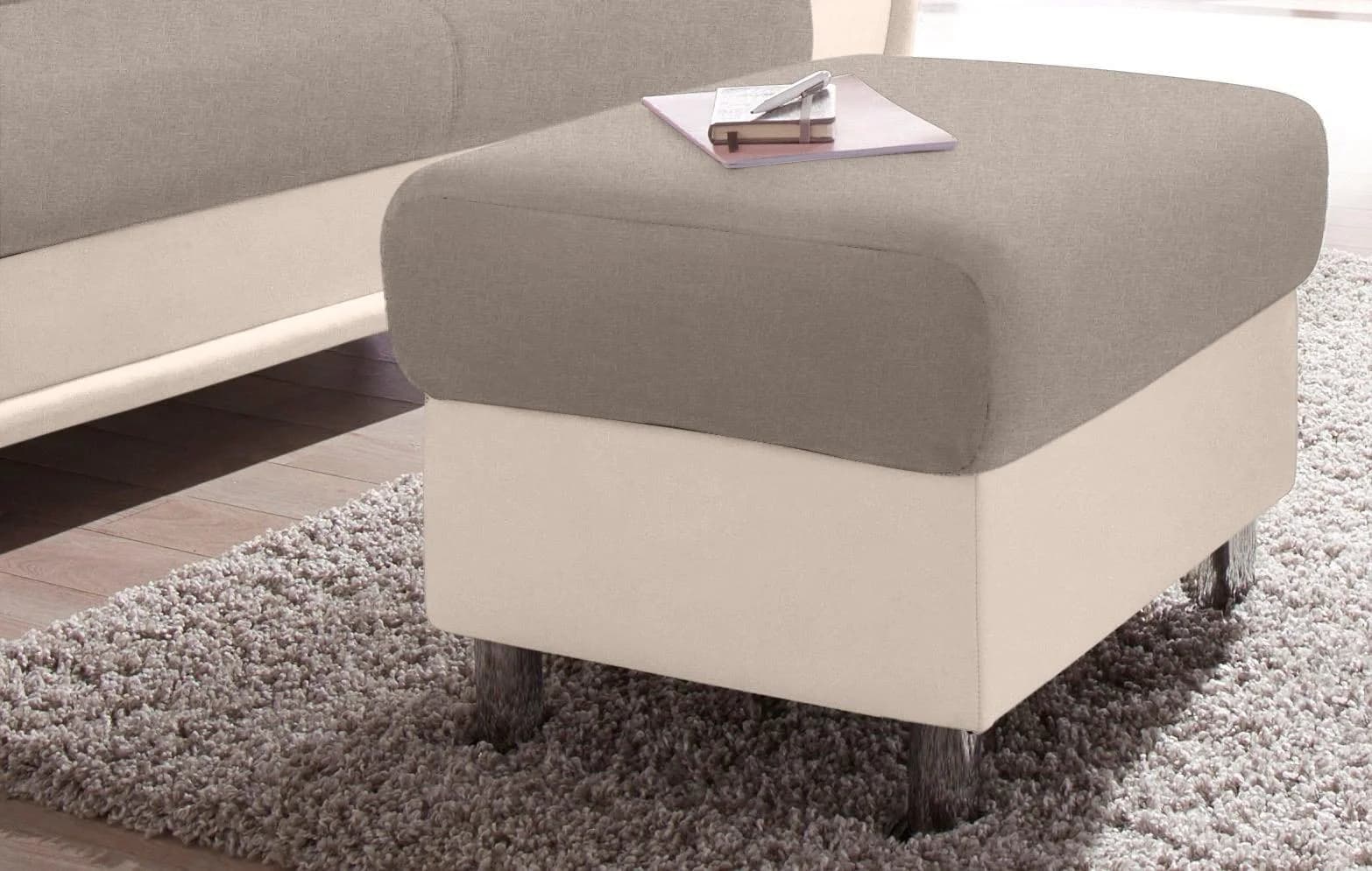 TRENDMANUFAKTUR Hocker Beige Chromoptik Luxus-Microfaser