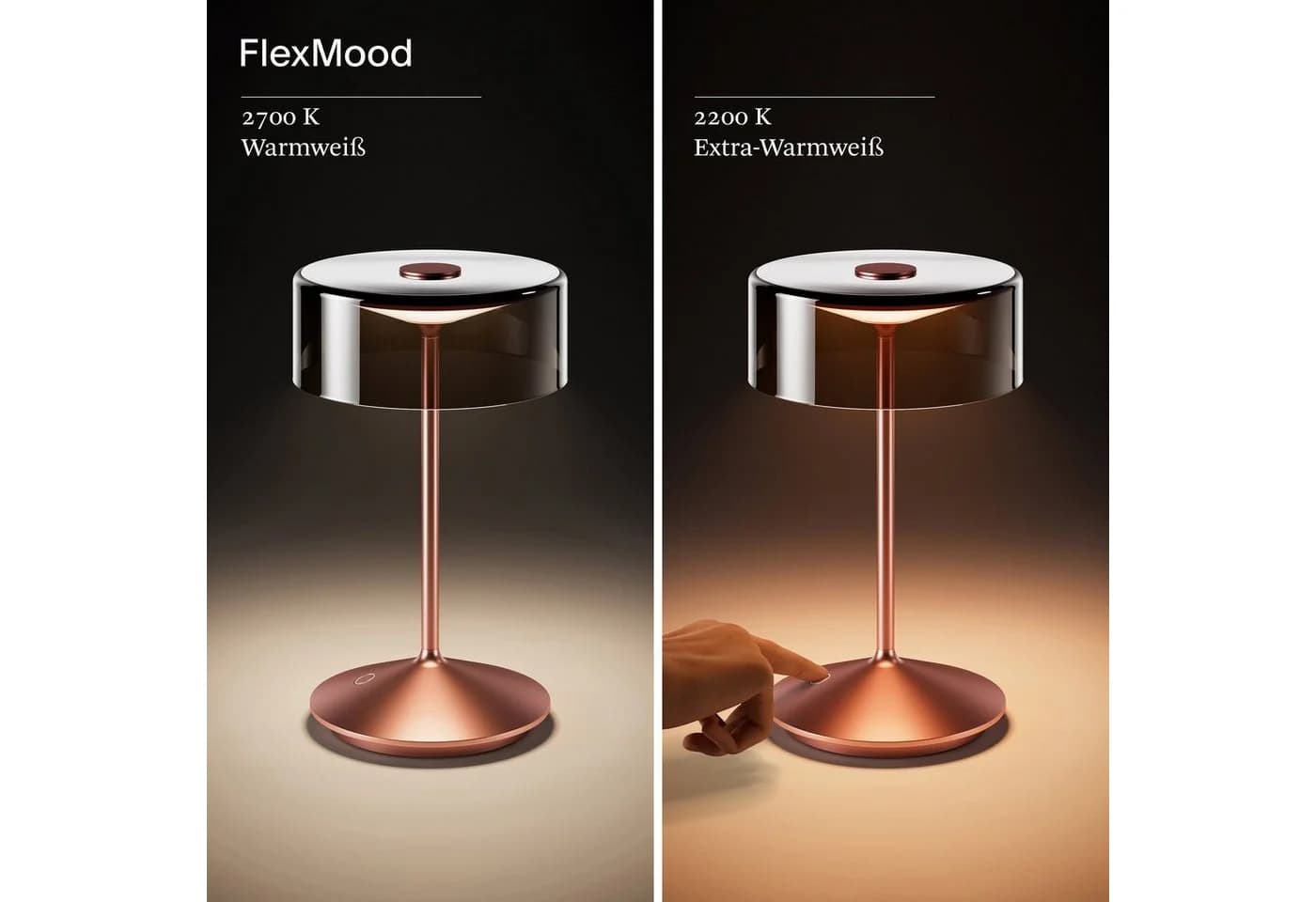 SIGOR LED Tischleuchte NUMOTION Roségold Akku Dimmbar Glas - Bild 3
