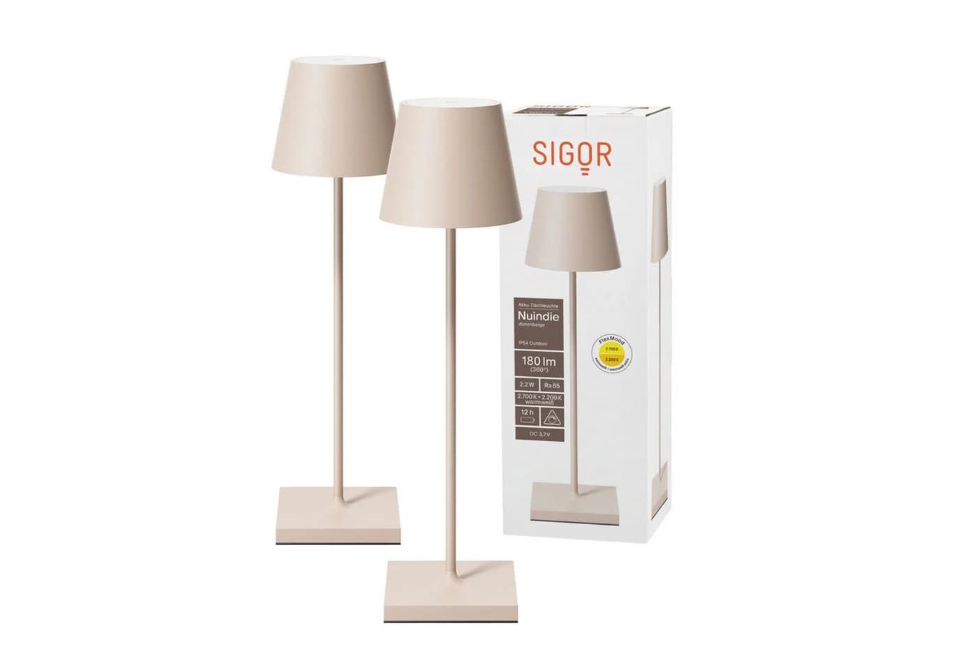 SIGOR Nuindie LED Tischleuchte 2x Dünenbeige Dimmbar USB-C - Bild 2