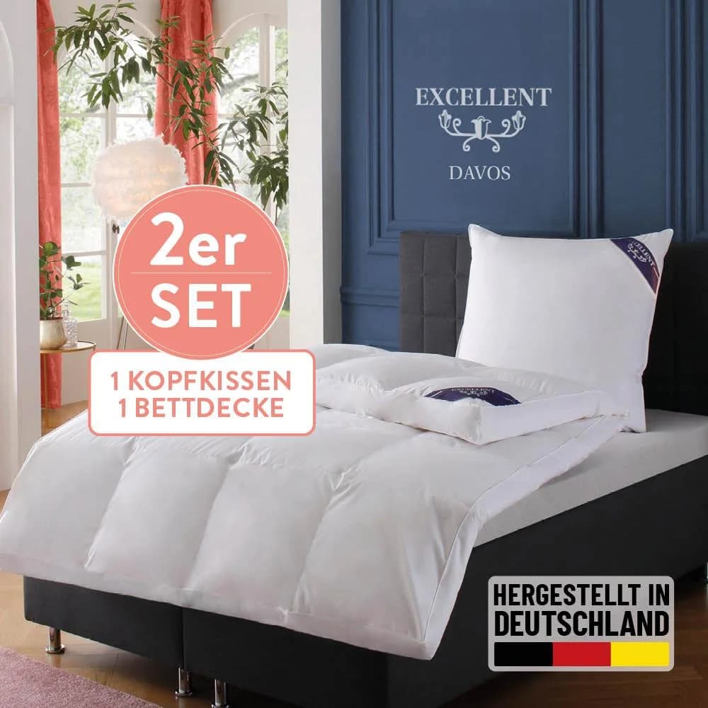 EXCELLENT Daunenbettdecke + 3-Kammer-Kopfkissen Davos Weiß