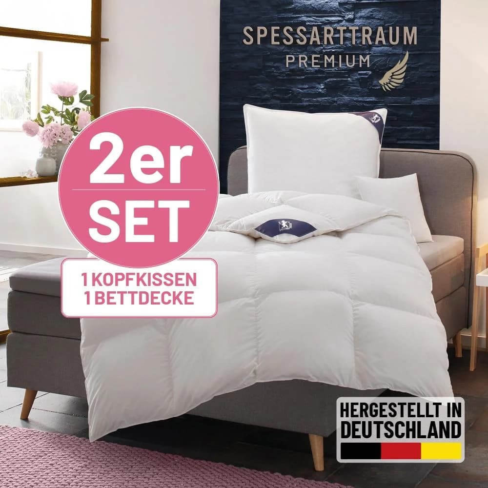 Spessarttraum Gänsedaunenbettdecke + Kopfkissen Premium Weiß