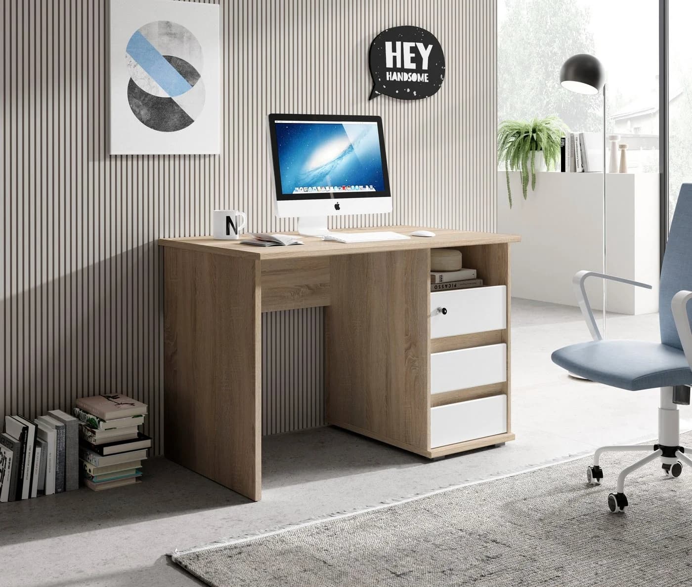 BEGA OFFICE Primus 1 Schreibtisch Eiche Sonoma/Weiß mit Schubladen