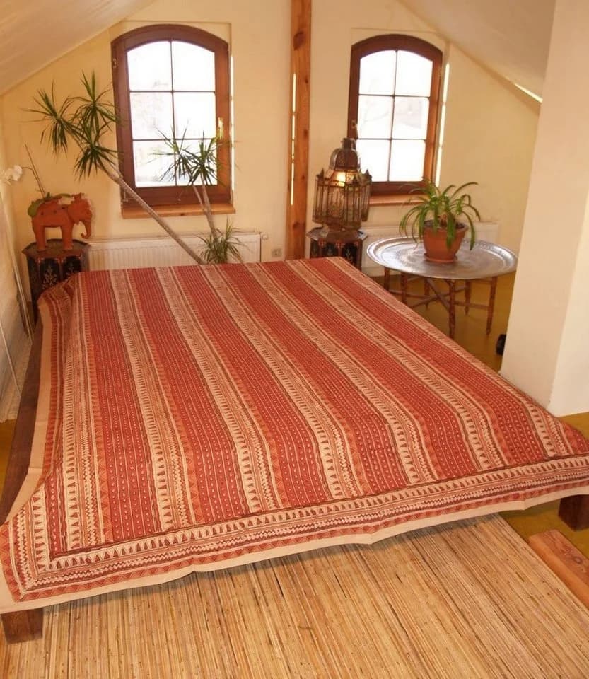 Guru-Shop Tagesdecke Blockdruck Braun 150x200 cm