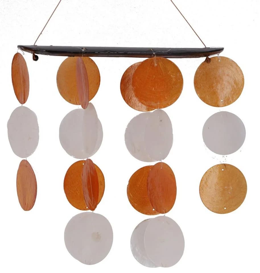 Guru-Shop Langes Muschel Windspiel Orange Weiß Klangspiel