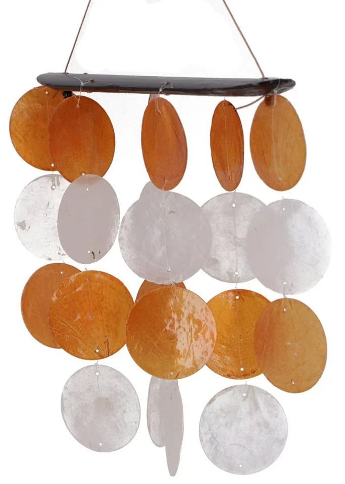 Guru-Shop Langes Muschel Windspiel Orange Weiß Klangspiel - Bild 2