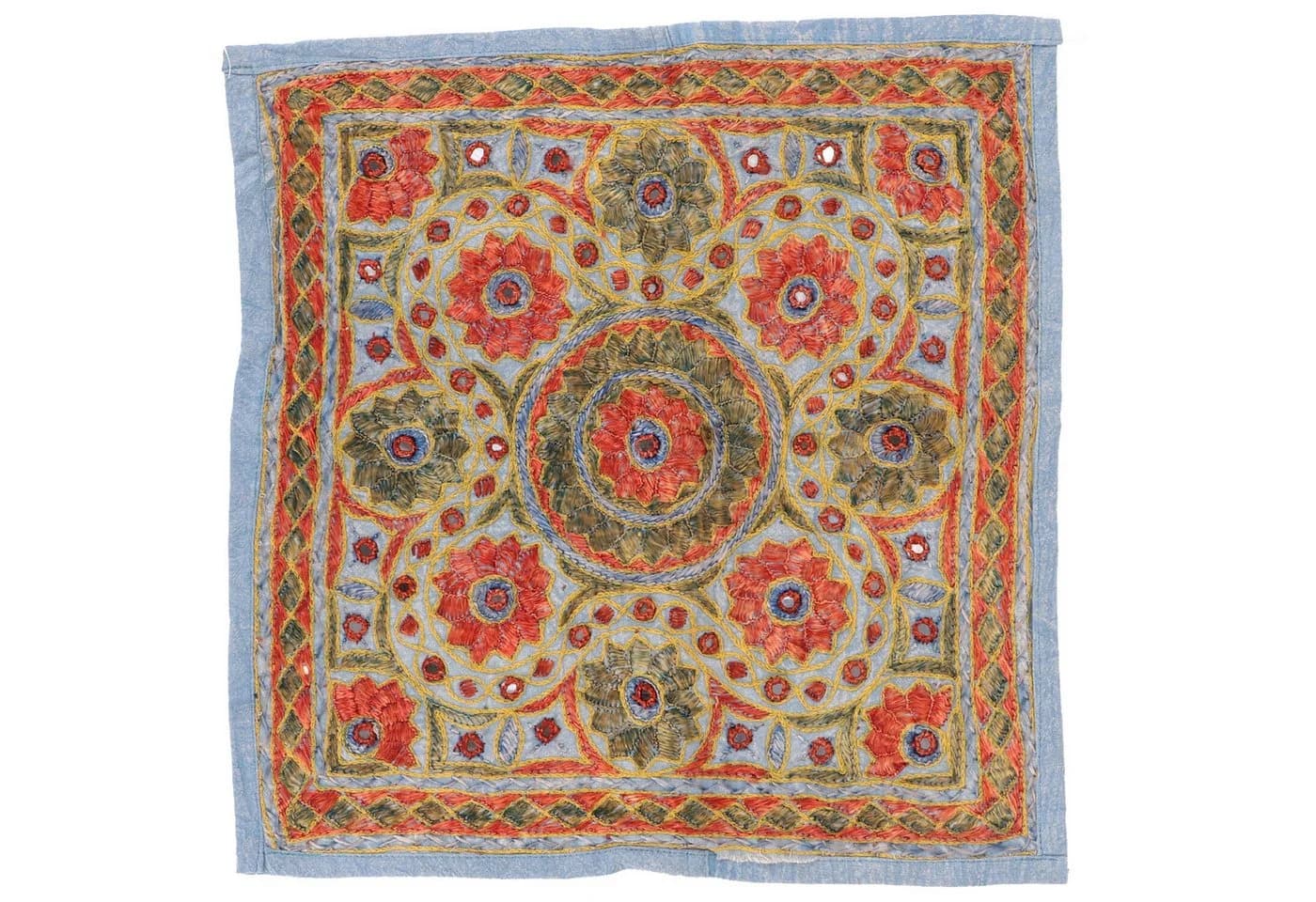 Guru-Shop Kissenbezug Orientalisch Bestickt Rot/Türkis 40x40 cm