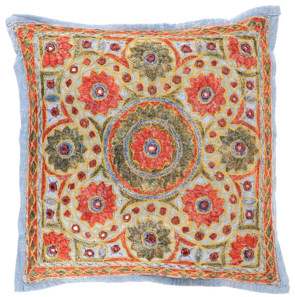 Guru-Shop Kissenbezug Orientalisch Bestickt Rot/Türkis 40x40 cm - Bild 2