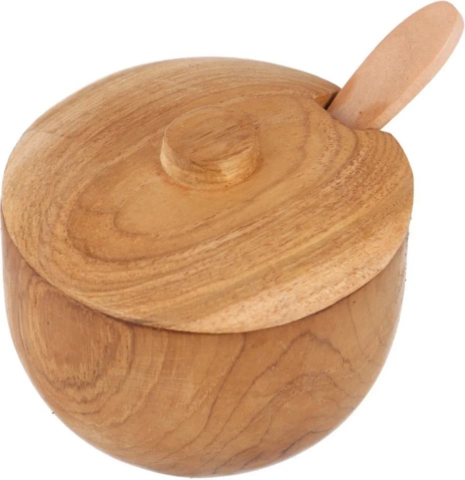 Guru-Shop Exotische Zuckerdose aus Holz mit Löffel - Bild 2