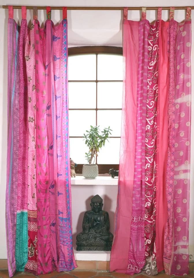 Guru-Shop Seidiger Vorhang Patchwork Sareestoff 100x250cm
