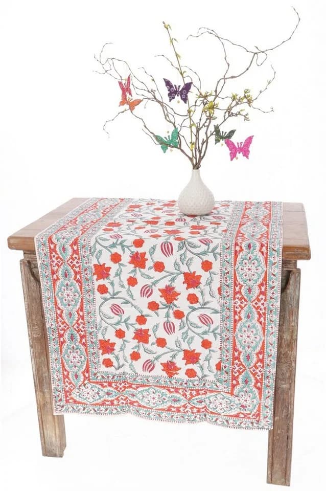 Guru-Shop Tischläufer Blockdruck Orange 100% Baumwolle