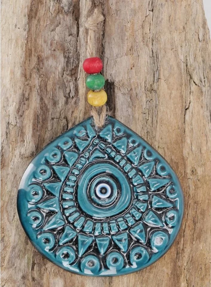 Guru-Shop Keramik Schutzauge Wandschmuck Tropfenform Blau