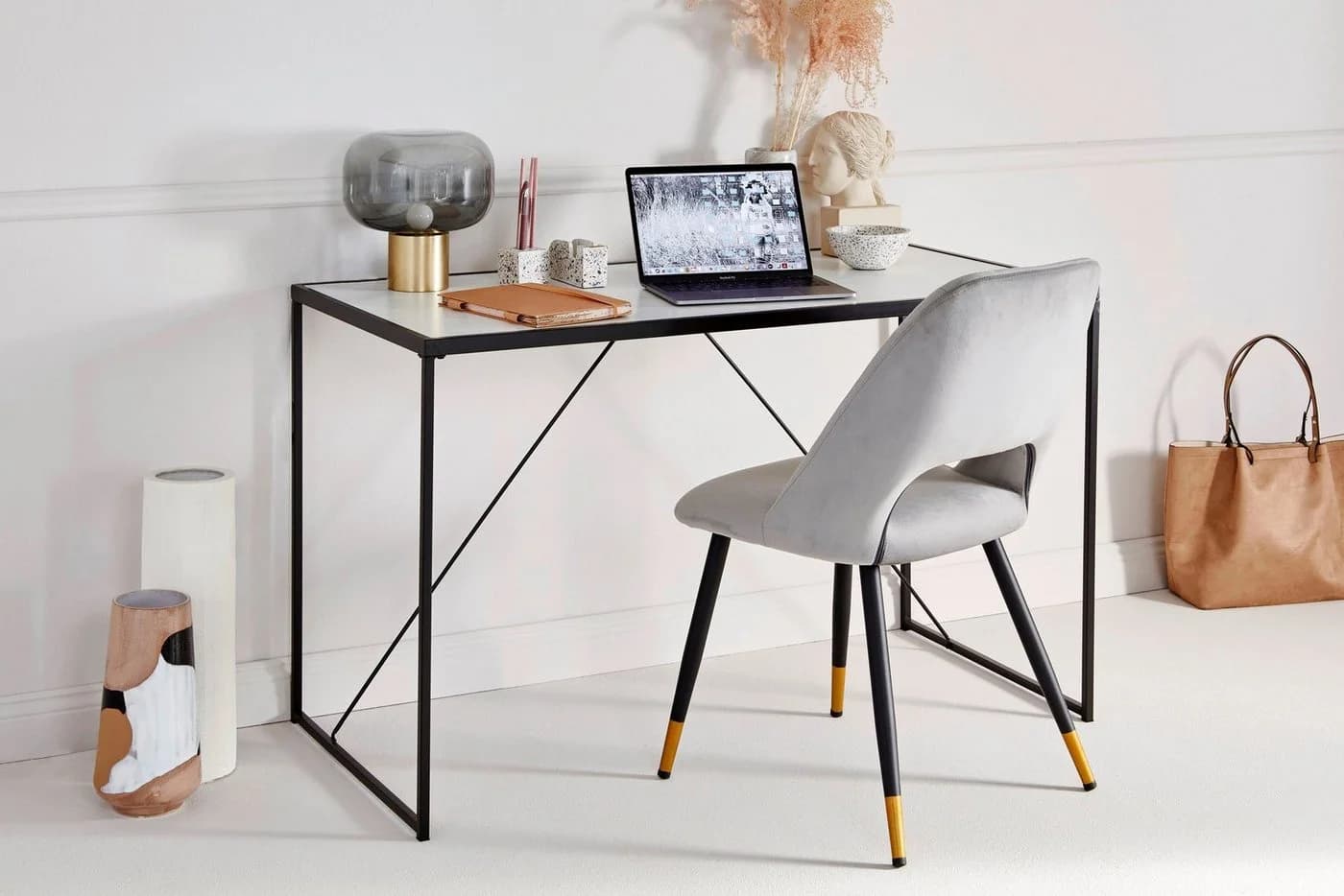 JAHNKE GLAM Schreibtisch Schwarz Marmoroptik