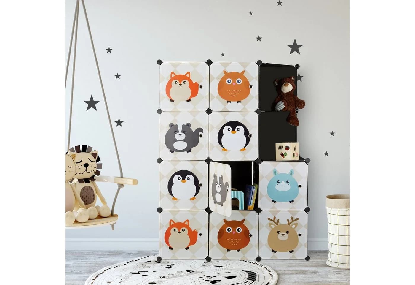 relaxdays Steckregal Kinderzimmer mit Tiermotive Schwarz - Bild 1