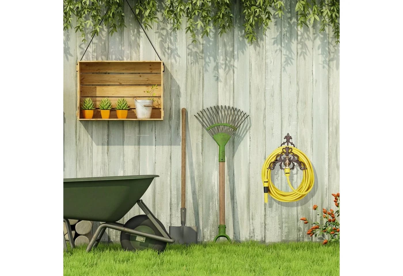 relaxdays Schlauchhalterung antik mit Wasserhahn Dunkelbraun