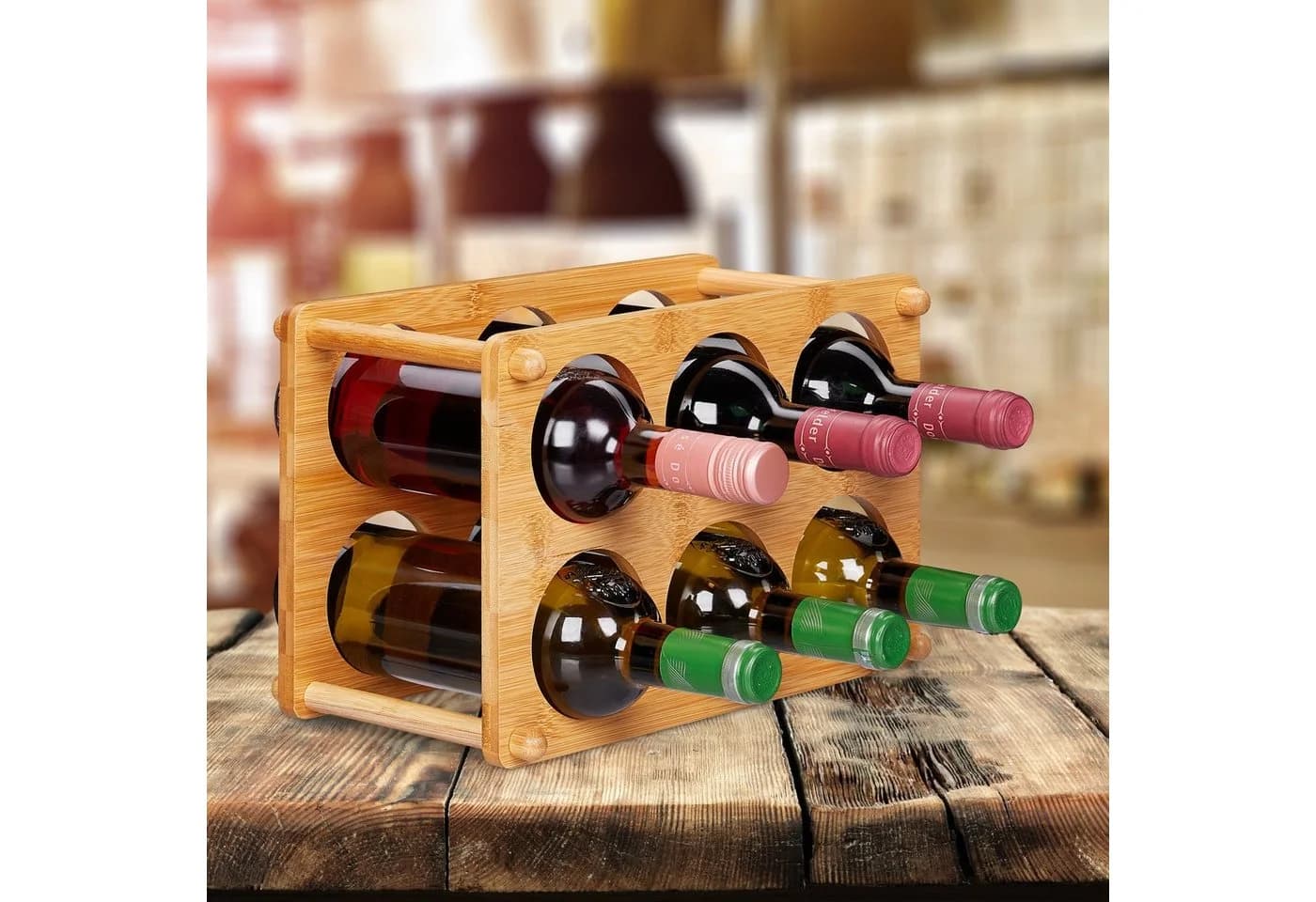 relaxdays Weinregal 6 Flaschen Bambus Natur - Bild 1