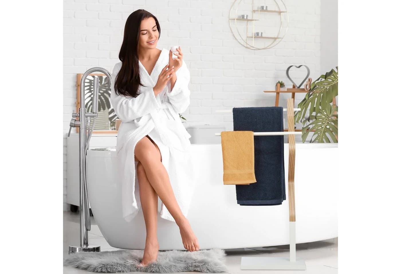 relaxdays Handtuchständer stehend Weiß/Natur