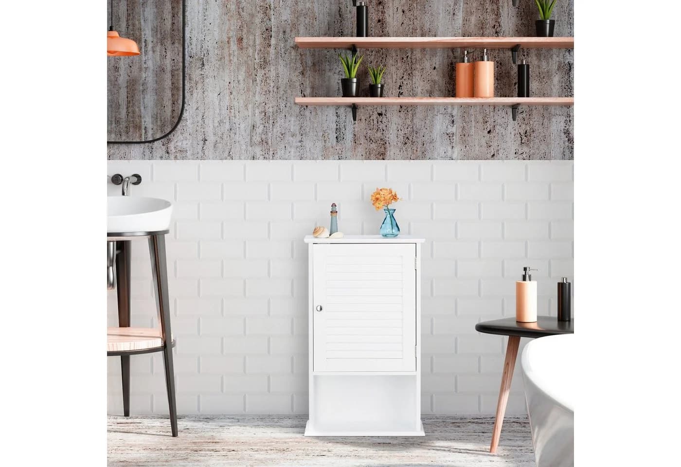 relaxdays Badschrank Weiß Kompakt mit Lamellentür - Bild 1