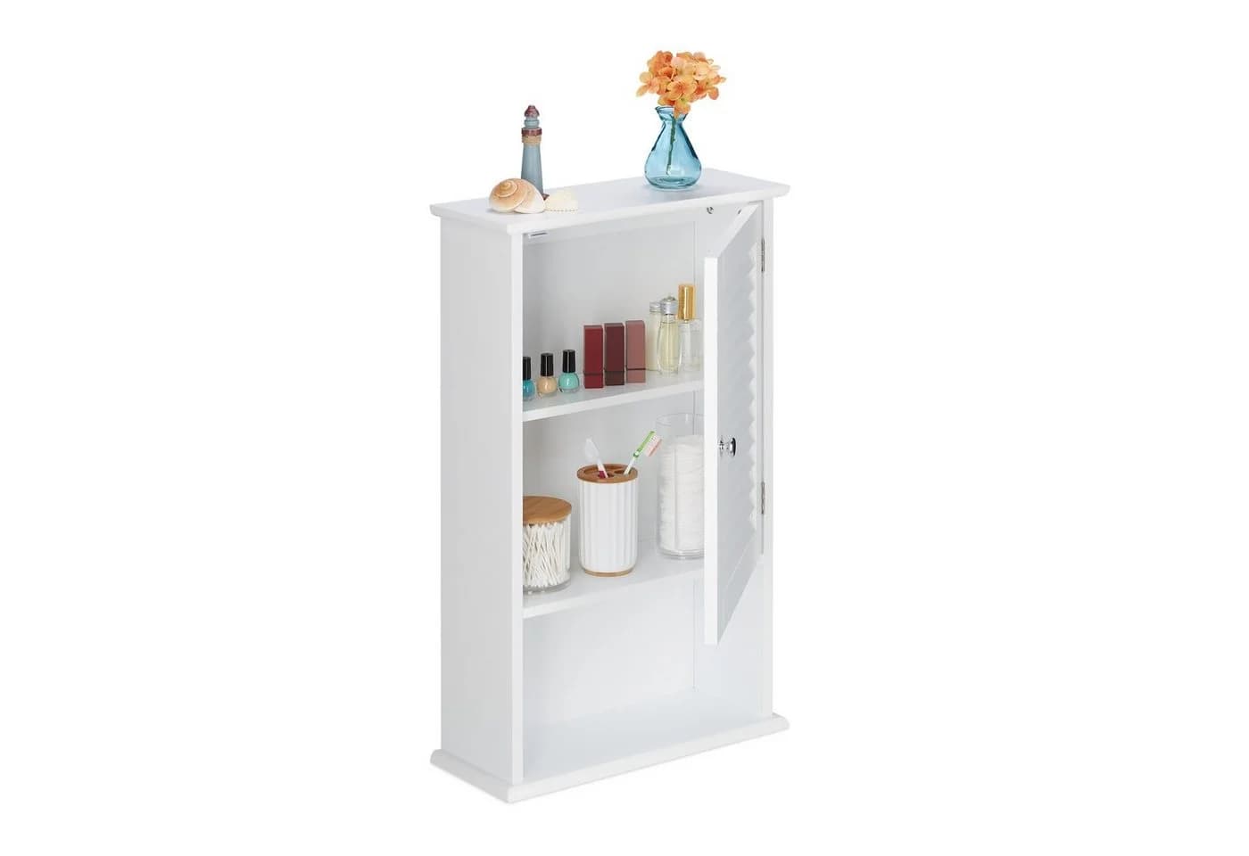 relaxdays Badschrank Weiß Kompakt mit Lamellentür - Bild 2