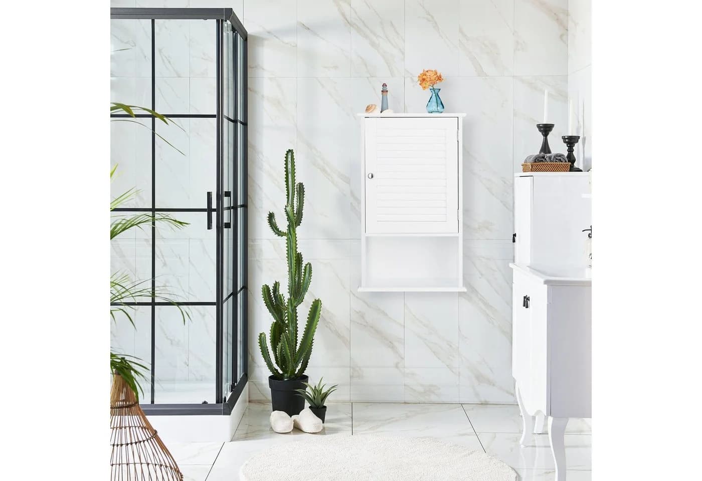 relaxdays Badschrank Weiß Kompakt mit Lamellentür - Bild 5