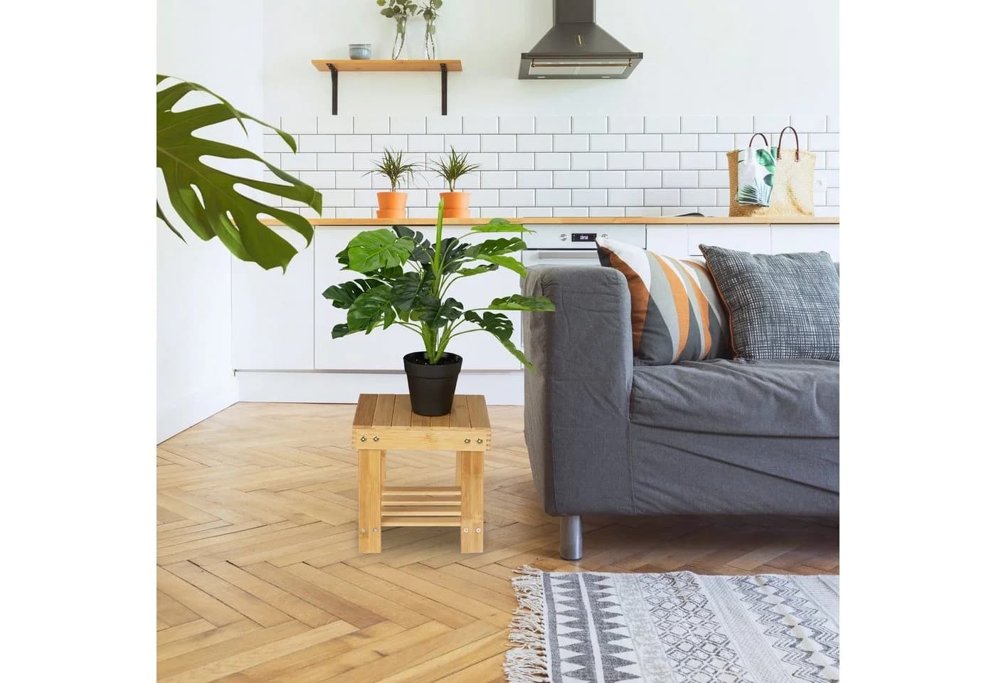 relaxdays Tritthocker Kleine Fußbank aus Bambus Natur - Bild 1