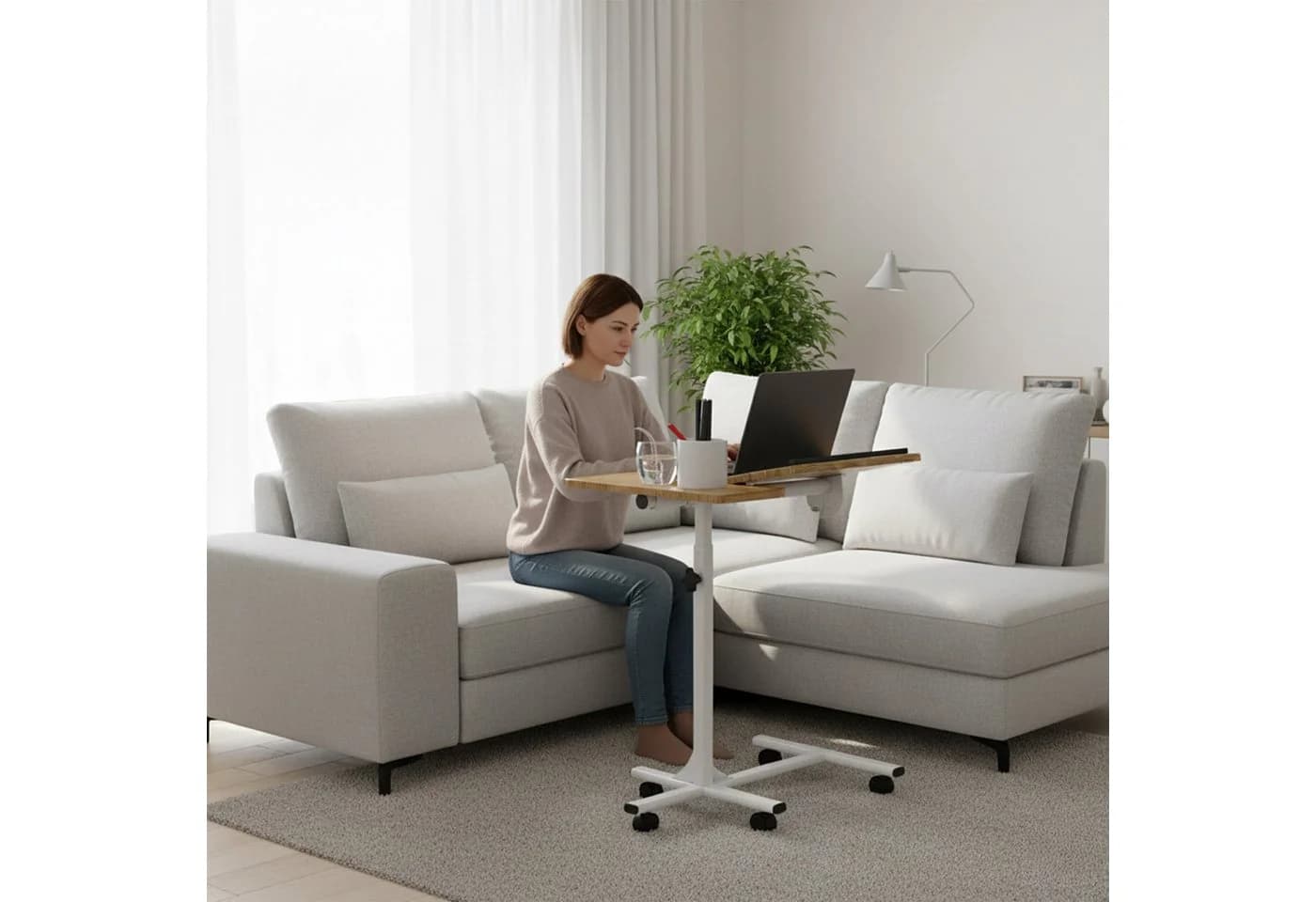 relaxdays Laptoptisch höhenverstellbar mit Rollen Braun/Weiß - Bild 1