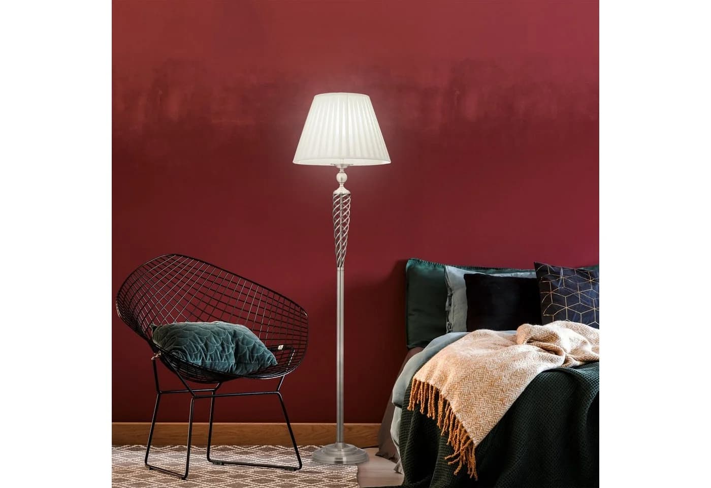 RELAXDAYS Stehlampe antik Silber Weiß Stoffschirm Fußschalter - Bild 5