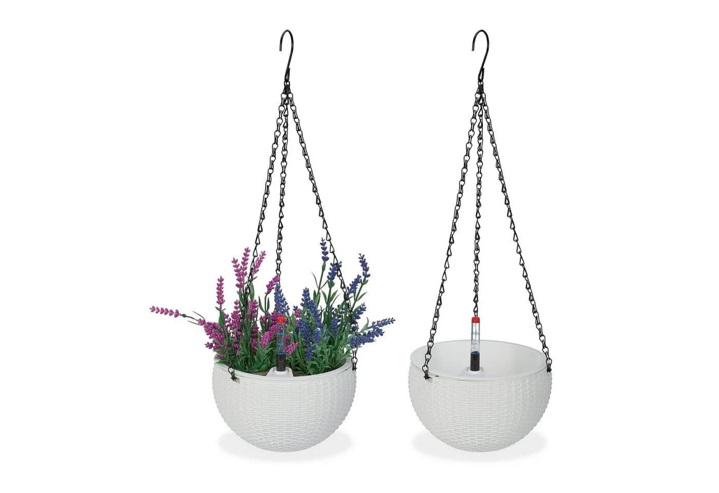 relaxdays Blumenampel mit Wasserspeicher 2er Set Weiß/Schwarz - Bild 2