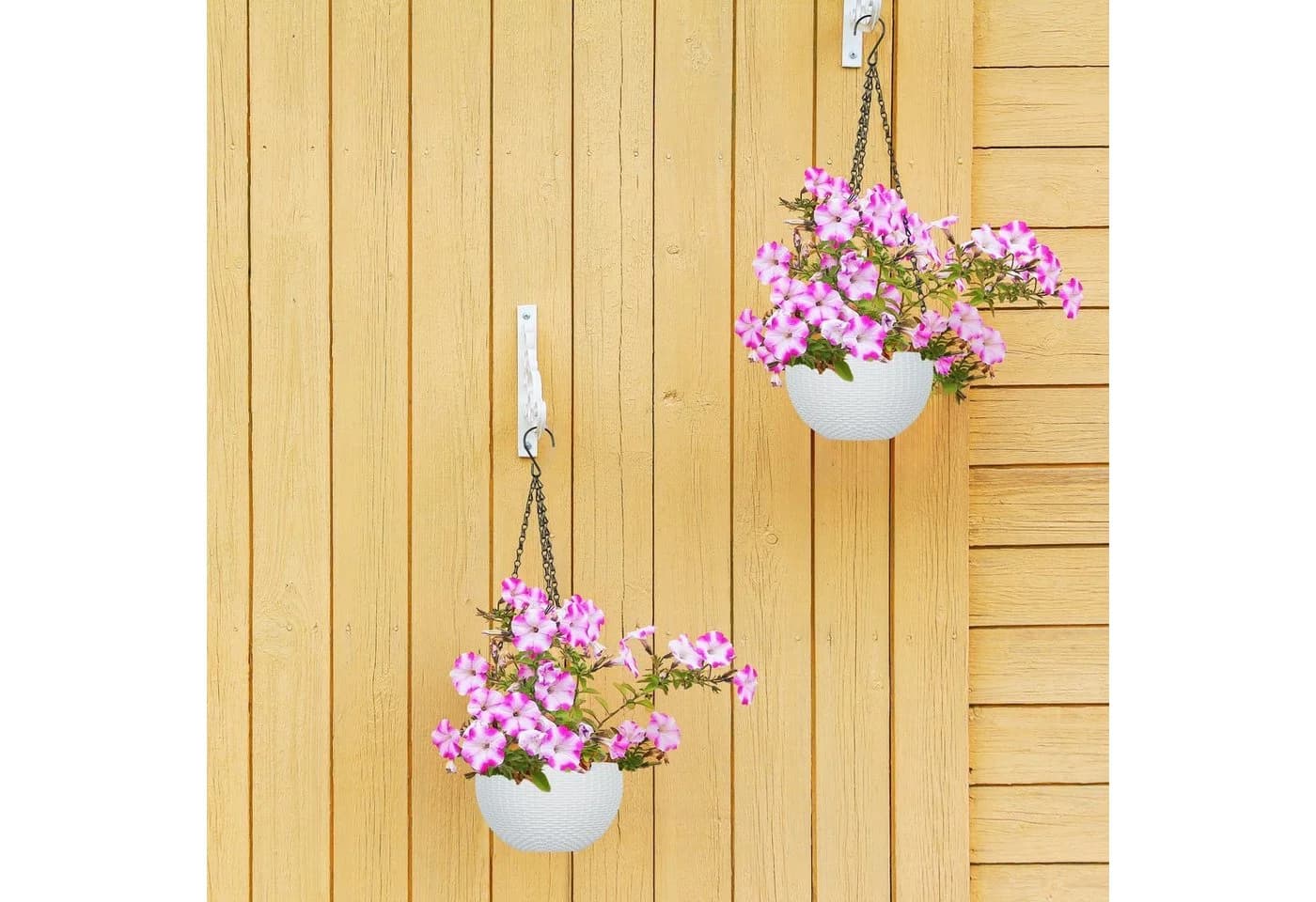 relaxdays Blumenampel mit Wasserspeicher 2er Set Weiß/Schwarz - Bild 5