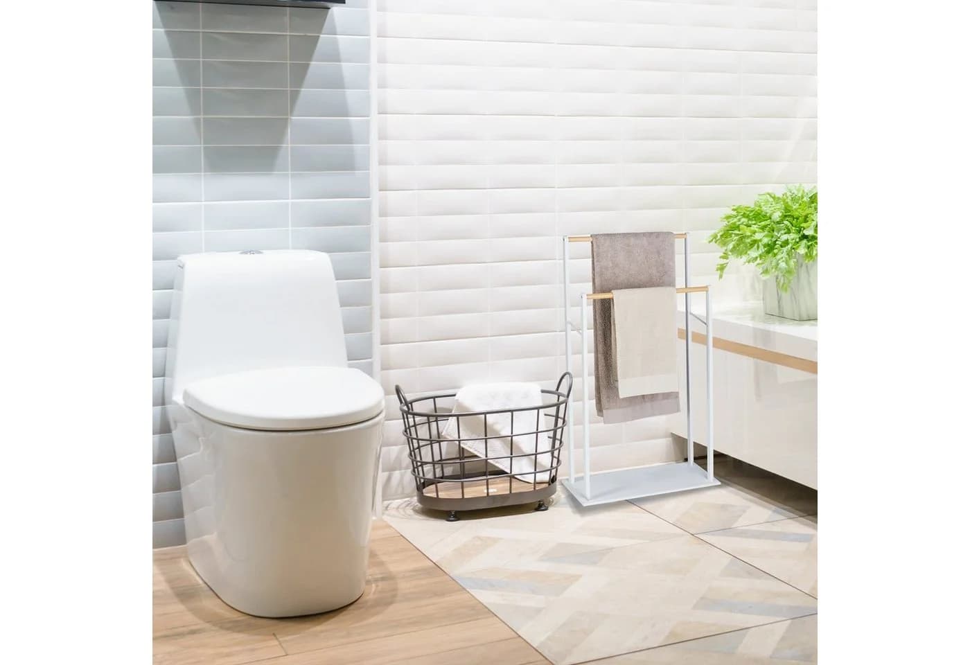relaxdays Handtuchhalter freistehend weiß Bambus MDF