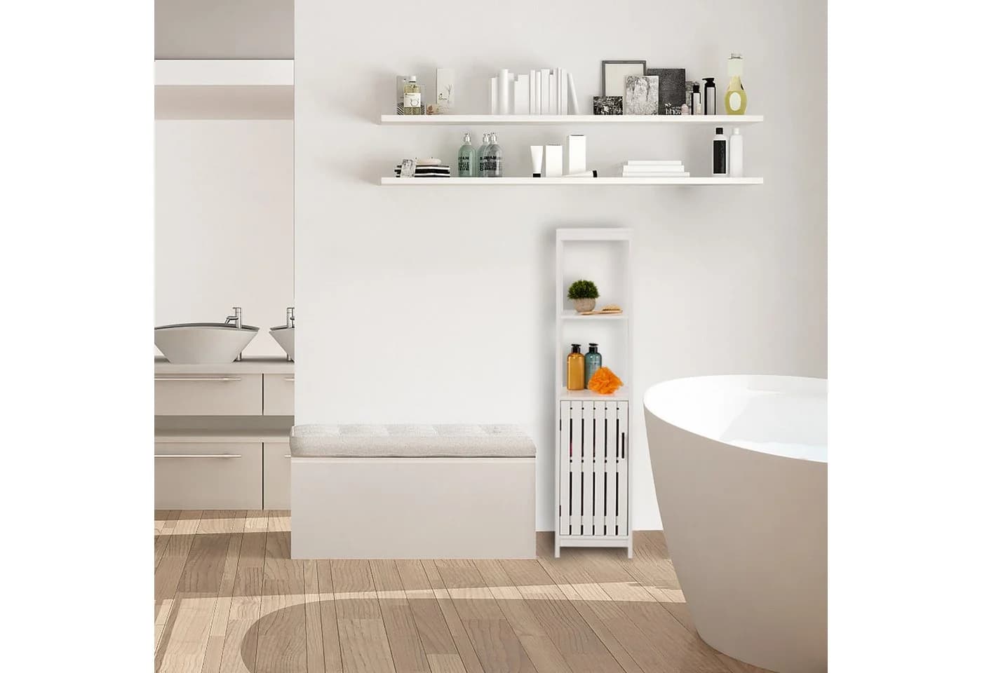 relaxdays Weißer Badezimmerschrank Midischrank