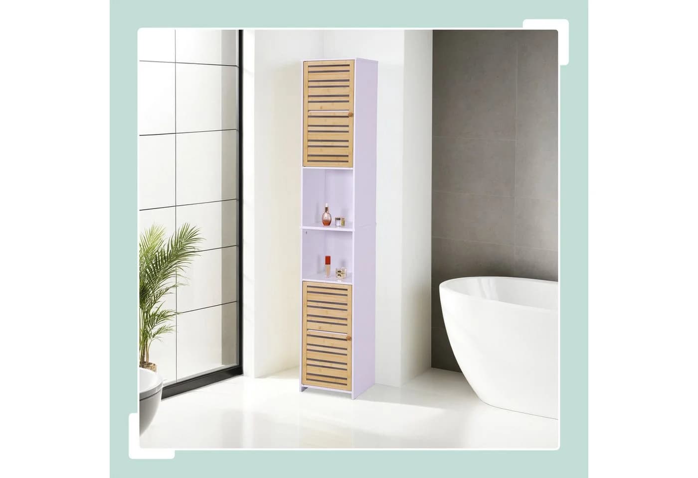 RELAXDAYS Hochschrank Bad 190 cm Weiß Bambus
