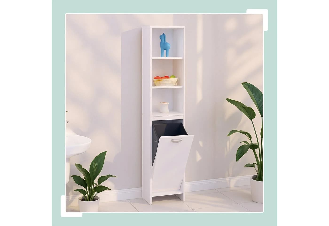 relaxdays Wäscheschrank mit 44 l Wäschesack Weiß - Bild 1