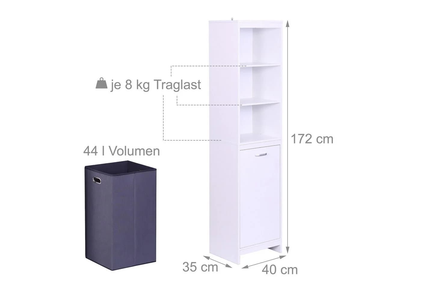 relaxdays Wäscheschrank mit 44 l Wäschesack Weiß - Bild 4