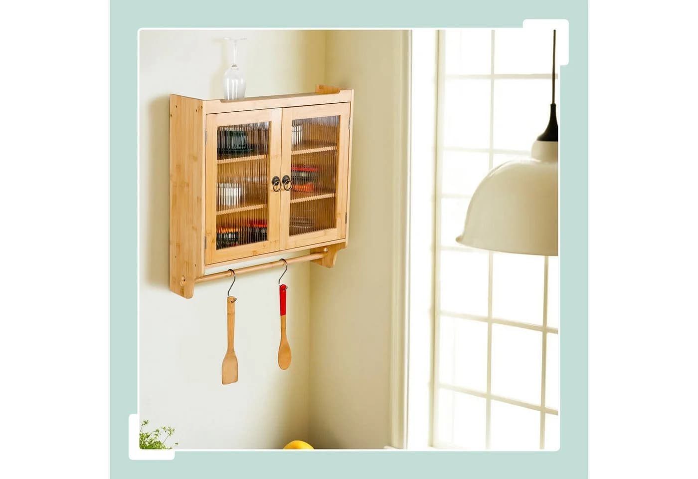 relaxdays Hängeschrank Bambus mit Handtuchhalter und Acrylglastüren