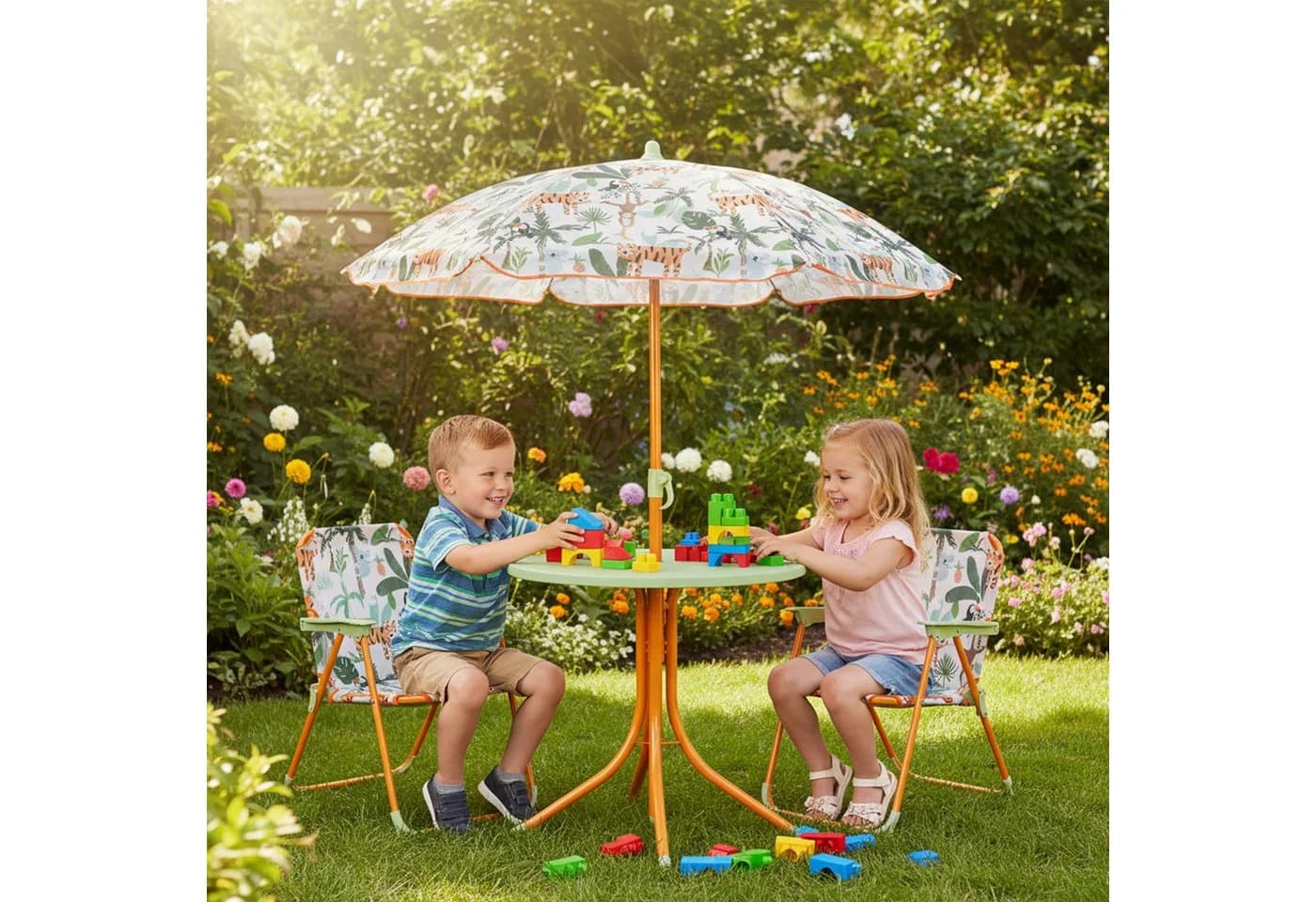 relaxdays Garten-Kindersitzgruppe mit Schirm, Dschungel - Bild 3