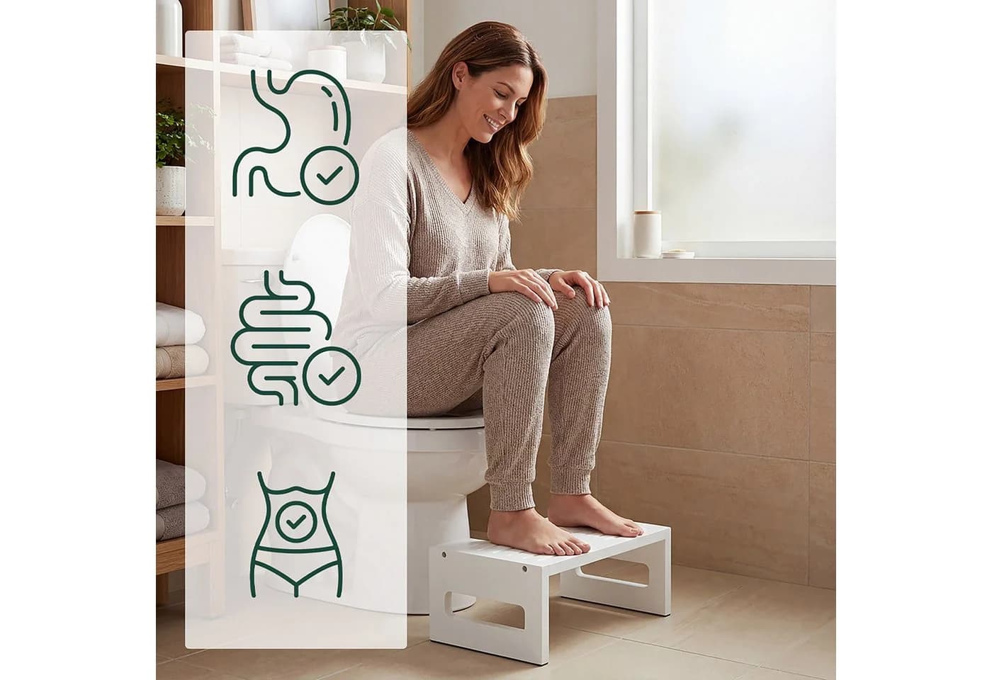 relaxdays Fußhocker Toilettenhocker Bambus Weiß - Bild 3