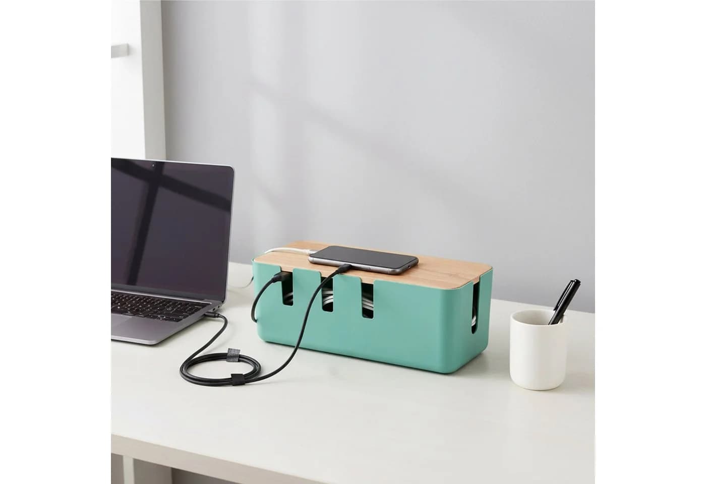 RELAXDAYS Kabelbox mit Holzdeckel, Mint - Bild 1