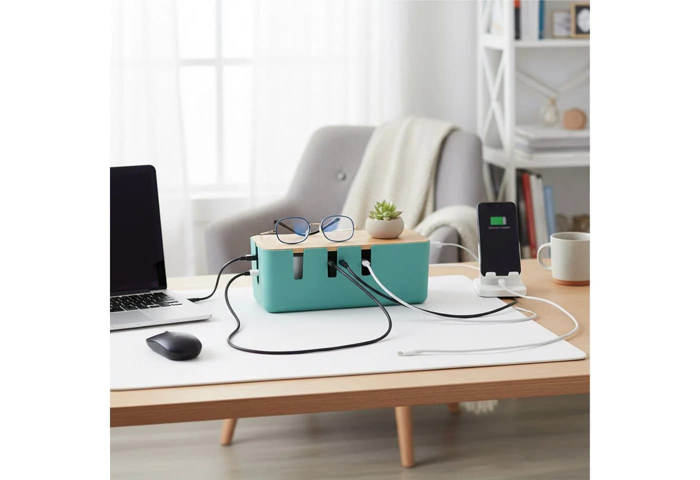 RELAXDAYS Kabelbox mit Holzdeckel, Mint - Bild 3
